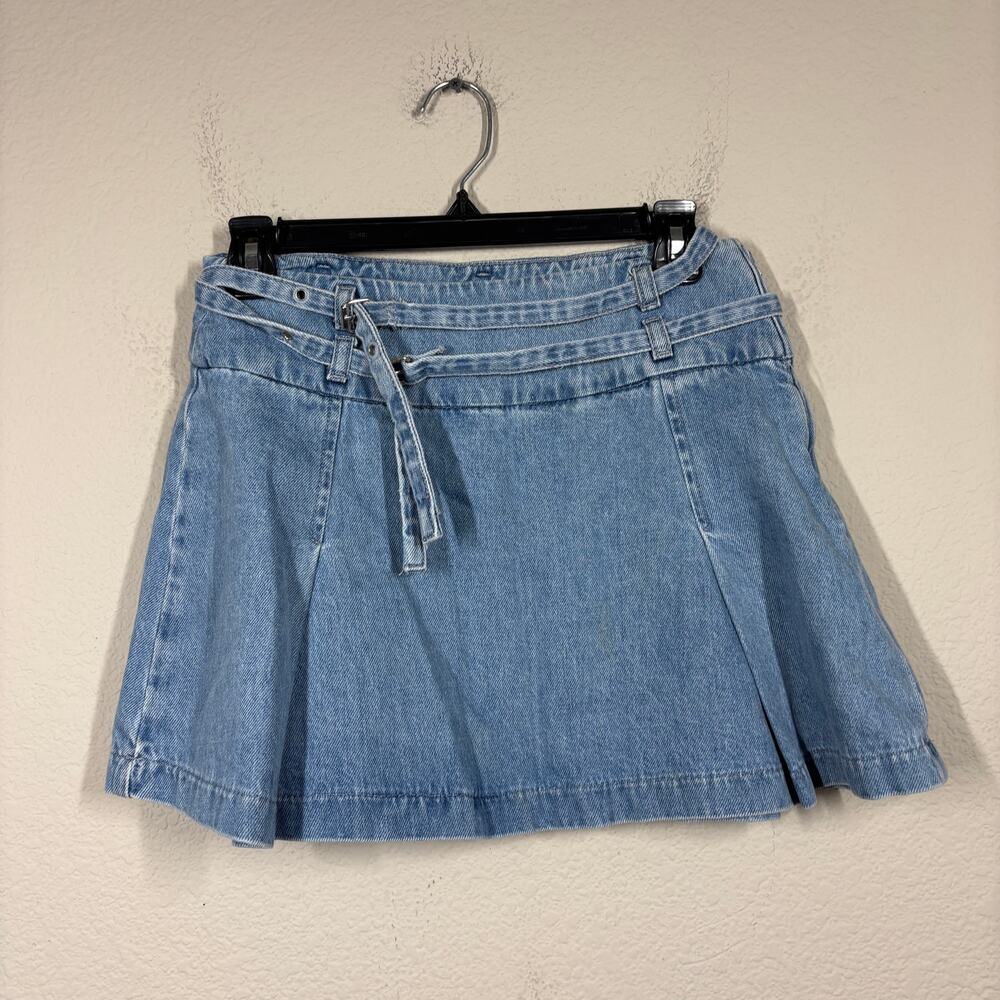 Zara Womens Size XS Denim Mini Skirt Blue Modal Side Zipper Belted Vacation